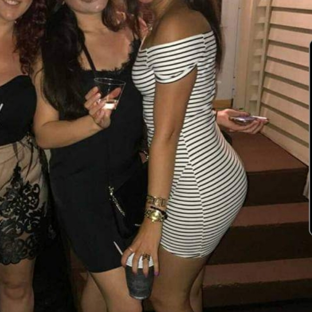 Black and white striped dress